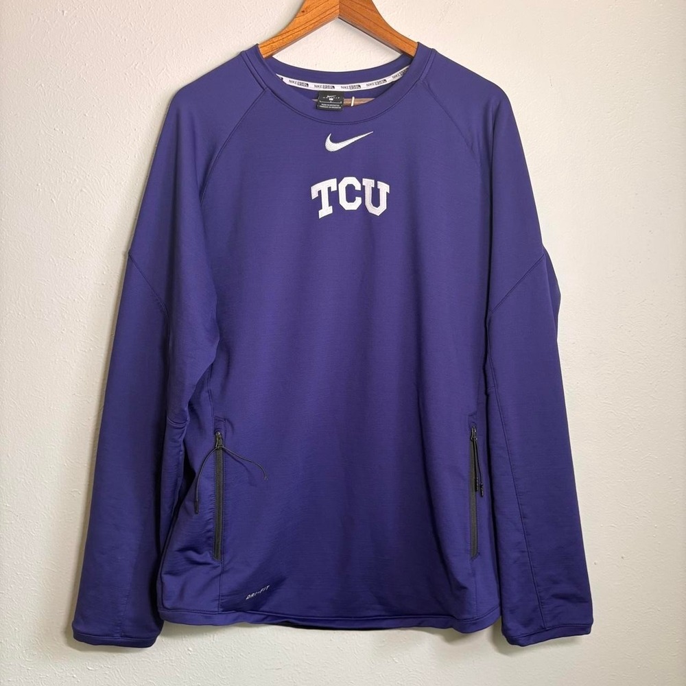 TCU Team Issue Sweatshirt LG Nike Horn Frog Baseball Purple Y2K Center Swoosh